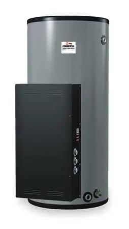 120 Gallon Commercial Electric Water Heater Is A Real Workhorse With A Beefy 18000 Watt Element At 480 Volts, side view with control panel