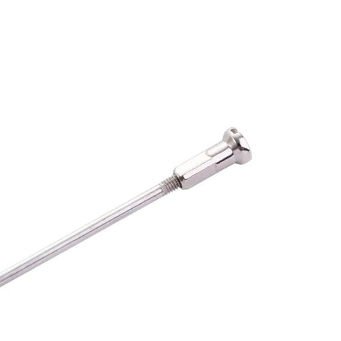 A single steel spoke and nipple from a 10 Pcs 245mm To 305mm 14G Stainless Steel Bicycle Spokes And Nipples set for 700C wheels.