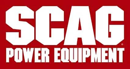 Logo of Scag Power Equipment with white bold text on a red background.