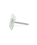Top Notch 11 Gauge Ring Shank Nails With Bold Square Caps 1.5 Inch Galvanized Steel Fasteners For Heavy Duty Framing And Rugged Outdoor Builds 25 Pound Box showing a close-up of a galvanized steel nail with square cap.
