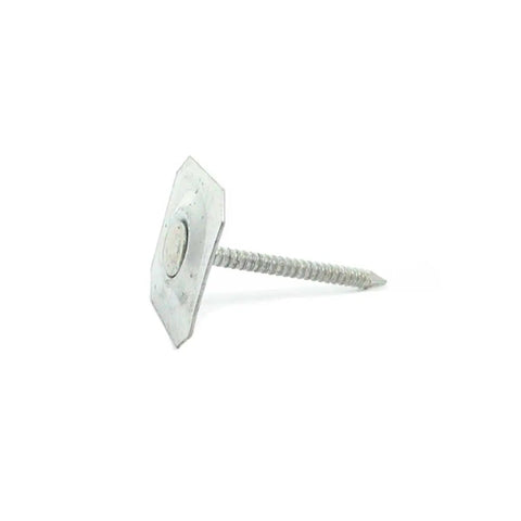 Top Notch 11 Gauge Ring Shank Nails With Bold Square Caps 1.5 Inch Galvanized Steel Fasteners For Heavy Duty Framing And Rugged Outdoor Builds 25 Pound Box showing a close-up of a galvanized steel nail with square cap.