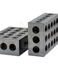 Two SHARS 1-2-3 precision blocks, gray hardened metal with 23 holes