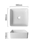 USZWBY Vessel Sinks Bathroom Vessel Sink Modern Simple Home Art Counter Basin Square Ceramic Balcony Wash Bathroom Bowl Sink top and side view with dimensions