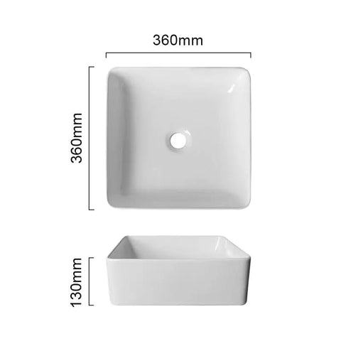 USZWBY Vessel Sinks Bathroom Vessel Sink Modern Simple Home Art Counter Basin Square Ceramic Balcony Wash Bathroom Bowl Sink top and side view with dimensions