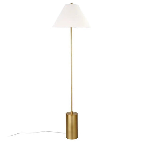 64 Inch Tall Floor Lamp With White Fabric Empire Shade In Brass Finish Modern Tall Lighting For Living Rooms Bedrooms And Offices.