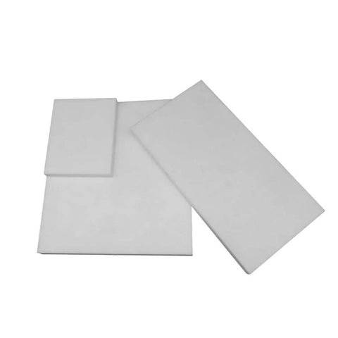 White PTFE Plastic Sheet 500x500x0.5mm Heavy Duty Pro Grade Plate For Electrical Insulation shown in a set of three overlapping sheets