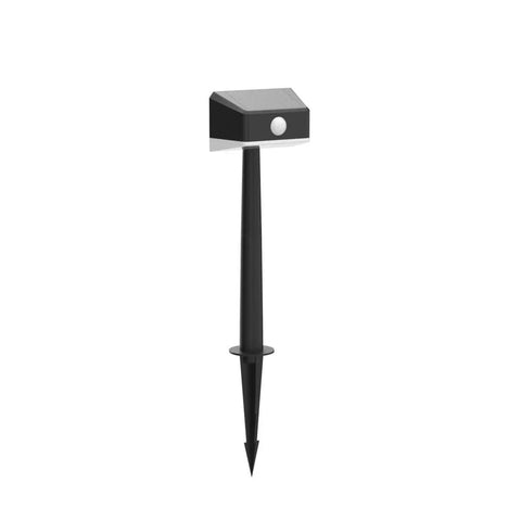 Single solar pathway light with motion sensor, black stake, part of Solar Pathway Lights With Motion Sensor Waterproof Outdoor LED 2 In 1 Lights For Walkways Pathway Yard Landscape And Fence Warm White 4 Pack Weatherproof Durable Easy Install Energy Saving Long Battery Life.