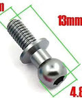 Close-up of silver metal hex ball head screw with 13mm length, part of Set Of 10 Silver Metal Hex Ball Head Screws For 1 By 10 Scale RC Cars.