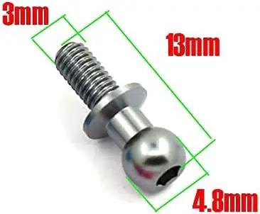 Close-up of silver metal hex ball head screw with 13mm length, part of Set Of 10 Silver Metal Hex Ball Head Screws For 1 By 10 Scale RC Cars.