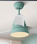 Upgrade Your Space With This Chic 30 Inch Ceiling Fan Featuring Sparkling Gold Blades And Bright LED Lighting Perfect For Bedrooms Living Rooms And Coffee Shops With A Modern Minimalist Vibe That Slaps. Modern ceiling fan in mint green with white blades and round LED light.