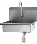 Top Shelf Commercial Sink Faucet With Smooth 0.5 Gpm Water Flow Control Featuring Rust Proof Durability And Quick Hookup Design For Any Job Site Or Home Bathroom Setup Model 6081 installed over a stainless steel sink.