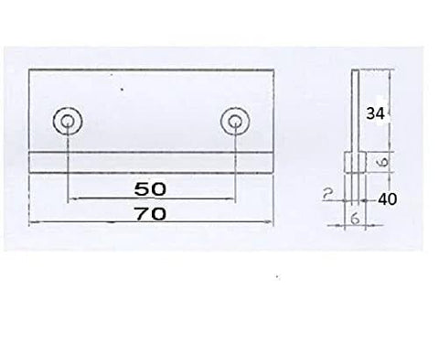 Technical diagram of 2 Inch Center To Center Aluminum Modern Cabinet And Drawer Edge Pull Handle For Kitchen Bathroom, 70mm Length