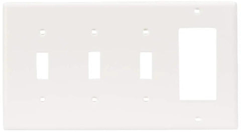 4 Gang 3 Toggle 1 Decora GFCI Device Combination Wall Plate White Thermoplastic Nylon Standard Size Built For Heavy Use
