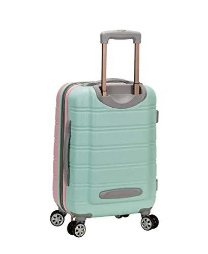 Front view of mint Rockland Melbourne hardside carry-on luggage, 20-inch expandable spinner with four wheels.