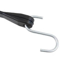 Close-up of 21 Inch EPDM Tarp Bungee Straps with galvanized steel S hook, part of 50 pack, made in USA for cargo securing