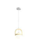 HLRCB Indoor Pendant Light, Cream White, Globe Shade Suspended Mount with u-shaped handle, hanging from ceiling.