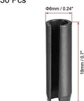 Slotted Spring Pin 6mm x 18mm Plain Finish 65Mn Roll Assortment Kit, DIY Friendly, side view of an axial slotted pin with chamfered ends.