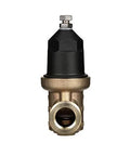 NR3XL pressure reducing valve, 1-1/4 in, brass body with black adjustment cap, front view