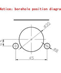 Pneumatic hinge borehole diagram for drilling machine; central Ø35 bore with two Ø8 holes, 45mm spacing.