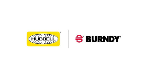 Hubbell and Burndy logos, displaying brand partnership in electrical products, featured on a white background.