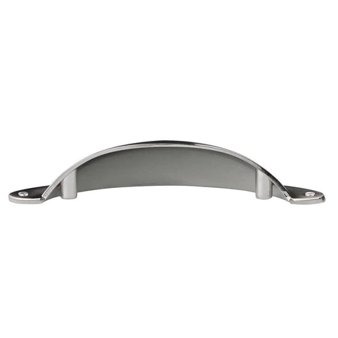 Front view of 3-inch brushed nickel cabinet cup pull, part of a 10 pack, for kitchen cabinets and furniture