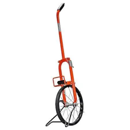 Road Ready Measuring Wheel With 3 Foot Circumference spoked wheel and foldable handle, designed for rough terrain surveying.