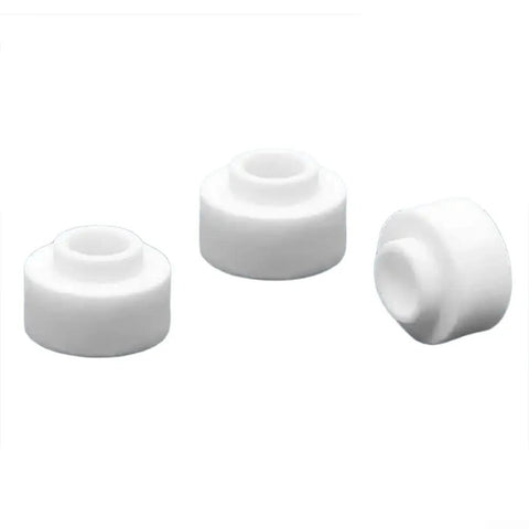 Three white shield cups from 25 Piece Plasma Cutter Consumables Set For PCH-10 And 1-8000 Series Including Electrodes Nozzle Tips Shield Cups Swirl Rings