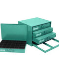 Heavy Gauge Steel Parts Cabinet Featuring Four Quick Slide Drawers And Ninety Six Roomy Compartments, organized for tools.