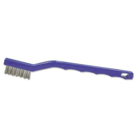 Small Hand Wire Scratch Brush With Stainless Steel Fill And Plastic Block, 3 By 7 Row Layout, Made In USA, side view