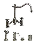 Slick Retro Bridge Faucet Featuring Dual Cross Handles In A Gorgeous Antique Pewter Finish Built From Heavy Duty Solid Brass.
