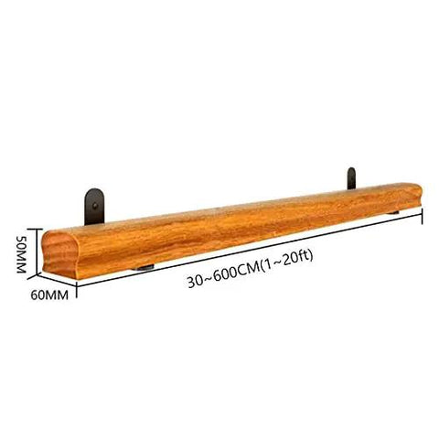Built Tough Wall Mount Non Slip Stair Handrail And Balcony Banister Kit With Heavy Duty Anti Skid Grip For Indoor Outdoor Steps No Fuss Setup Home Safety Game Changer, wooden finish and measurements shown.
