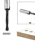 Carbide Tipped Brad Point Boring Bit Right Hand 6mm Diameter 70mm Overall Length 10mm Shank with precise drilling shown in use.