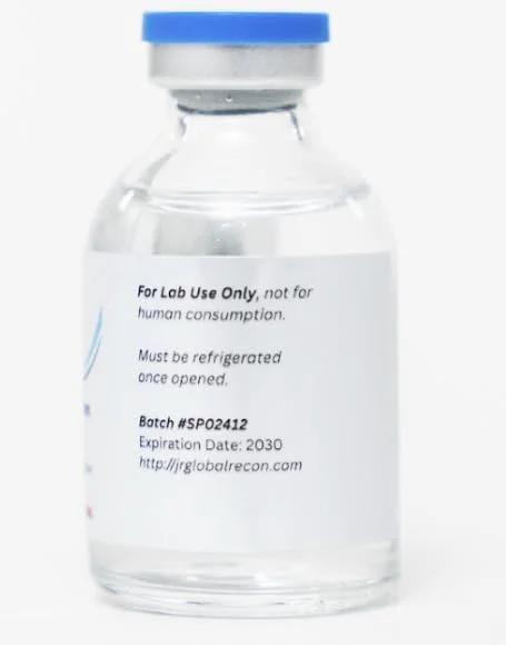 Glass 30 mL reconstitution solution vial with blue cap; lab use only; refrigerate after opening.