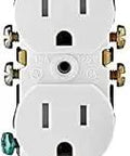 M22 Straight Blade Tamper Resistant Duplex Receptacle 125V 15A 2-Pole 3-Wire, front view showing white finish and shuttered contacts