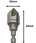 Front view: CONQUER 5‑flute metal countersink drill bit with 1/4" hex shank, 87° angle, 20mm head, 54mm length.
