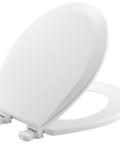 Durable Wood Toilet Seat With Easy Clean Hinges, Elongated White Six-Pack, Made In USA, Quick Release For Deep Cleaning