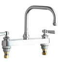 Deck-Mounted Manual Faucet with 8" Centers Chicago 527-ABCP in chrome finish, featuring two levers and high arc spout.