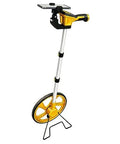 Solid Setup Smart Measuring Wheel With Bluetooth App Mapping And Backlit Lcd Screen For No Stress High Precision Survey Work And Snazzy Cad File Export Options in yellow and black, showcased upright.