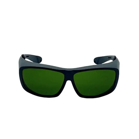 Heavy Duty Ipl Safety Glasses For Laser Hair Removal Photorejuvenation And Elight Shr Gear with black frames and green lenses.