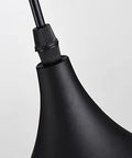 Close-up view of the black shade and fitting of a Dark Antique Farmhouse Pendant Light with Single Hanging Shade.