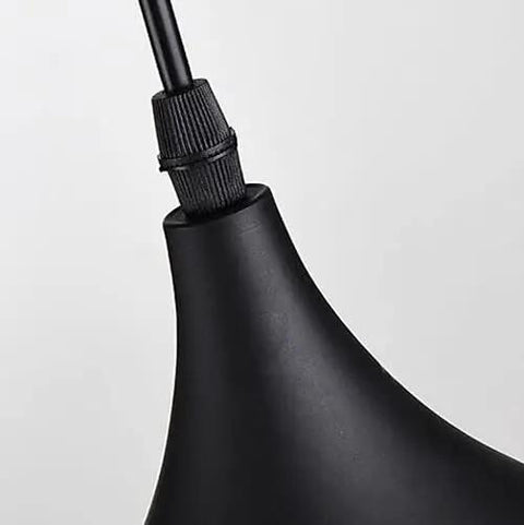 Close-up view of the black shade and fitting of a Dark Antique Farmhouse Pendant Light with Single Hanging Shade.