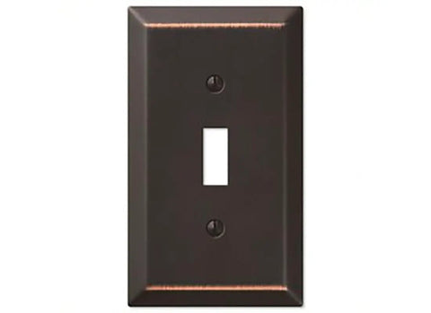 Mid Century Modern Wallplate With 1 Toggle In Steel Aged Bronze Finish 1 Pack shown from front view
