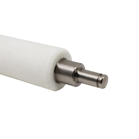 Close-up of Top Shelf Platen Roller Kit G41011M for Thermal Label Printers, featuring white rubber and steel axle.