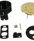 Dual Service Floor Box Kit With 15 Amp Tamper Resistant Outlet Coax F Connector And RJ45 Cat5e Ethernet Jack Brass Finish parts