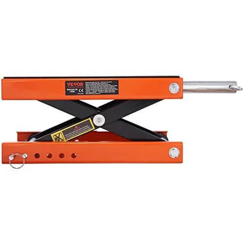 Side view of Heavy Duty Motorcycle Lift With Wide Deck and 1100 Lbs Capacity, Scissor Jack With Safety Pin, Adjustable Height