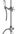 Exposed Thermostatic Shower Valve Kit With Handheld Sprayer In Polished Nickel mounted, showcasing sleek design and easy controls.