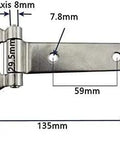 Sturdy Solid Forged Stainless Steel T Type Table Hinges Beefy Heavy Duty High Polished Finish with dimensions for woodworking use