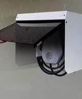 Slick Wall Mounted EV Charger Cover With No Sweat Waterproof Shield For Outdoor Electrical Outlet Organization And Cable Management Plus Legit Protective Shell Keeps Your Plug In Order During Rainy Days Or Parked Sessions Around The Block, showing galvanized steel cover with magnetic lid.