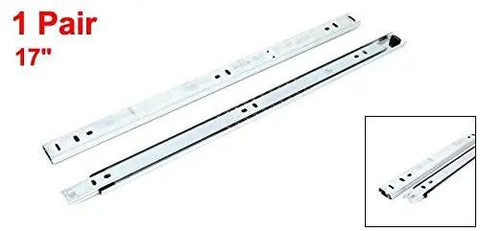 17 Inch Full Extension Drawer Slides With Ball Bearing Rollers, Beefy 25mm Wide, 55 Lb Capacity, 1 Pair displayed horizontally.