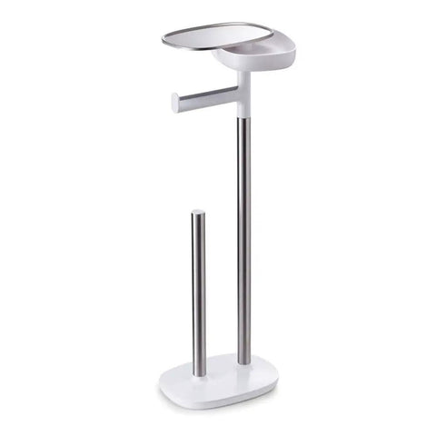 Freestanding Toilet Paper Holder With Shelf And Drawer Holds Up To Four Rolls Weighted Base For Extra Stability Great for Spare Rolls Phone Or Book Stainless Steel Finish